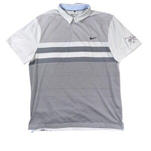 Nike Golf Polo Shirt Mens XL White Gray Striped Dri Fit Modern Fit Golf